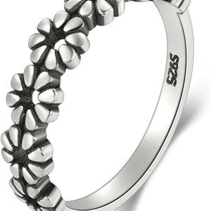 925 Sterling Silver Ring, BoRuo Daisy Flower Hawaiian High Polish Tarnish